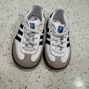 Adidas Kids White and Black Sneakers with Brown Accents